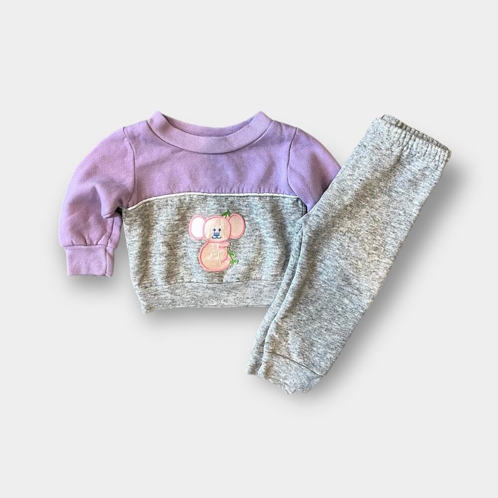 Vintage Kids World Purple Gray Koala Sweatsuit 12 Months